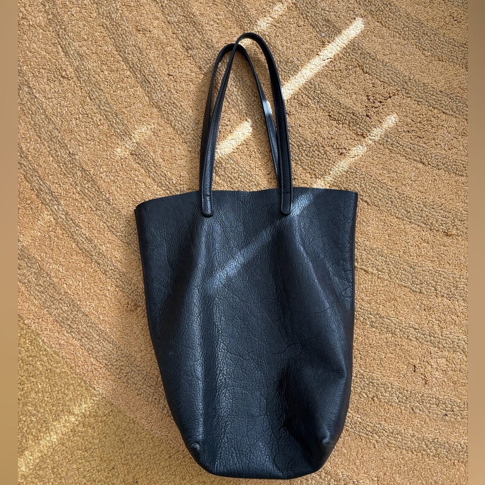 Baggu Black Leather Raw Hem Tote Bag / Made is USA